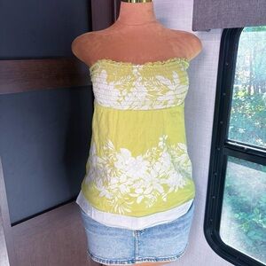 CHARLOTTE RUSSE Y2K Island Vibes Lime Green & White Smocked Tube Top Size Medium